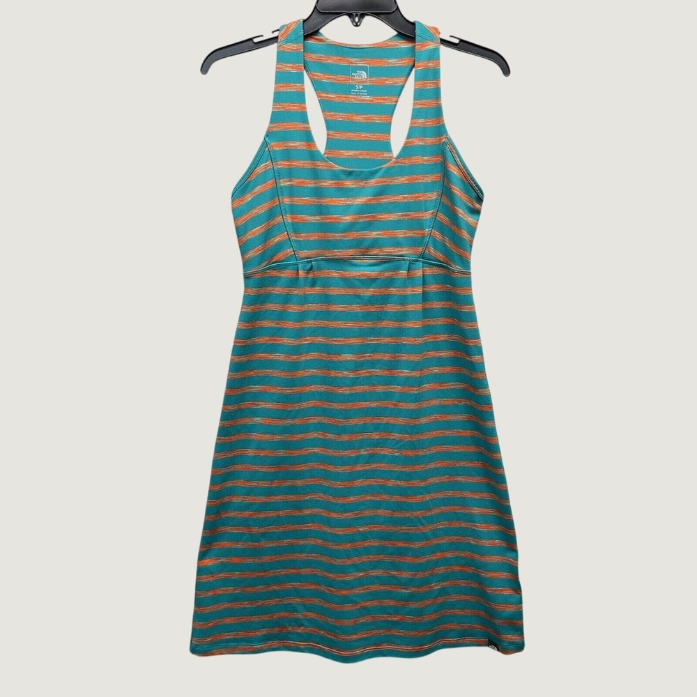 The North Face Cypress Stripe Tank Dress Womens Small Aqua Orange Racerback